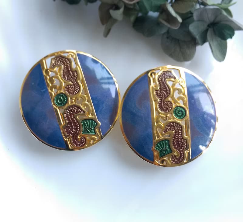 【西洋古董飾品 】BEREBI  可愛海馬 大耳環 夾式耳環