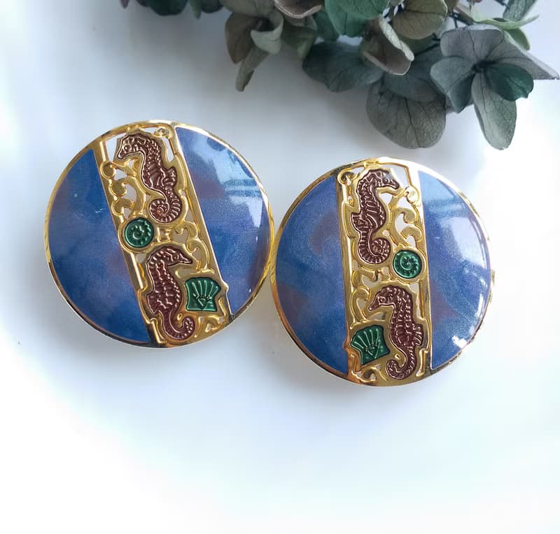 【西洋古董飾品 】BEREBI  可愛海馬 大耳環 夾式耳環