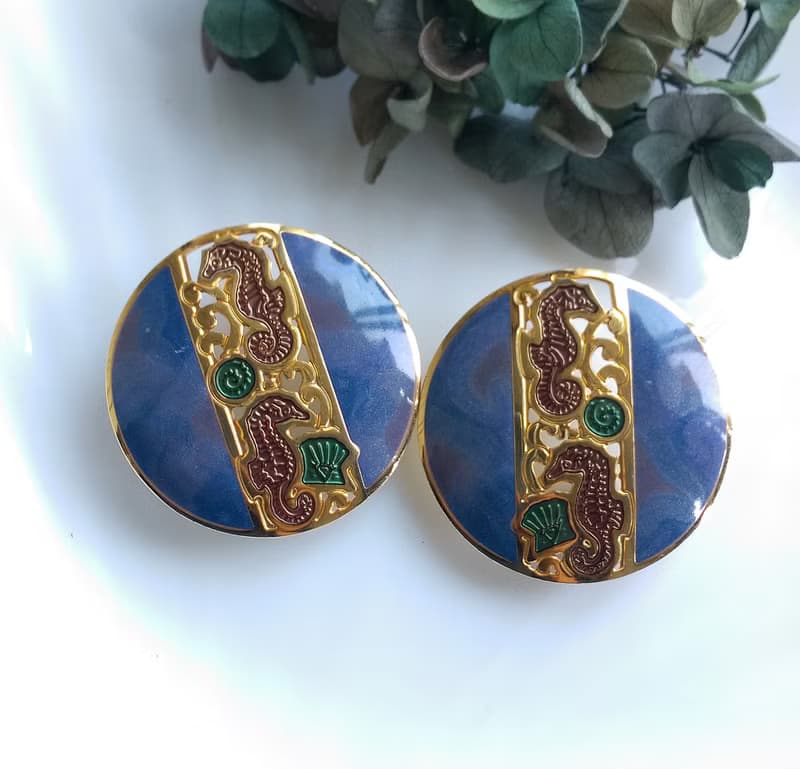 【西洋古董飾品 】BEREBI  可愛海馬 大耳環 夾式耳環