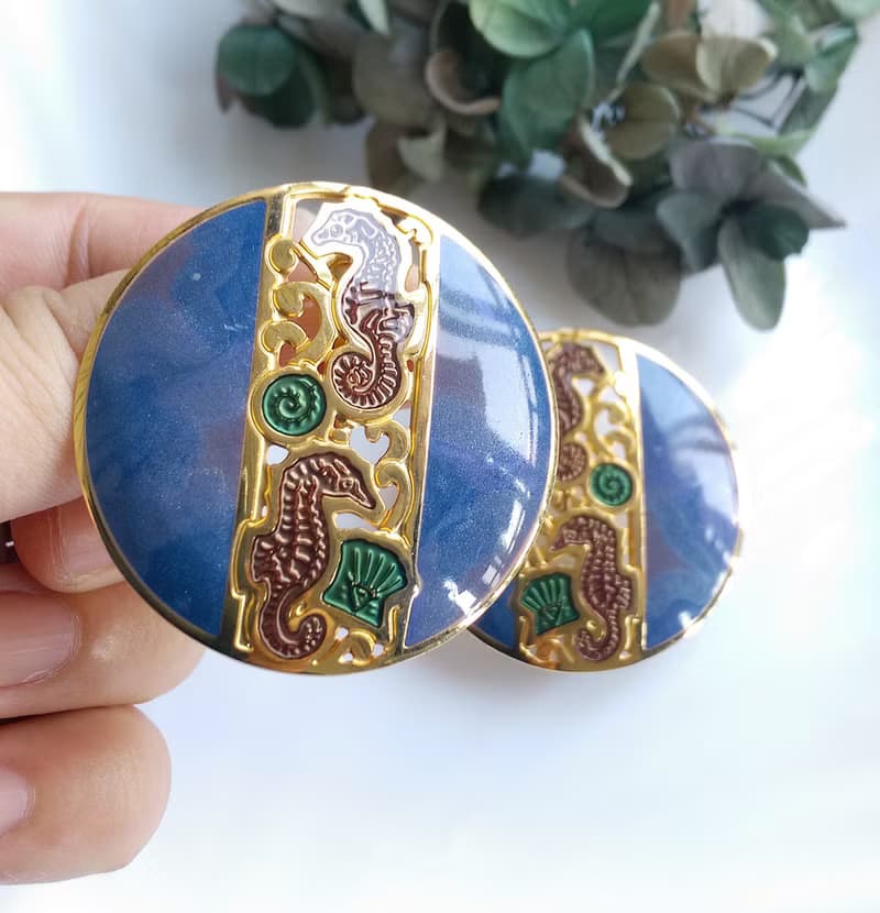 【西洋古董飾品 】BEREBI  可愛海馬 大耳環 夾式耳環