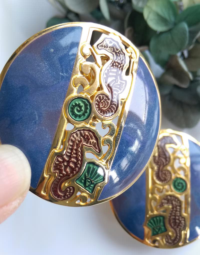 【西洋古董飾品 】BEREBI  可愛海馬 大耳環 夾式耳環