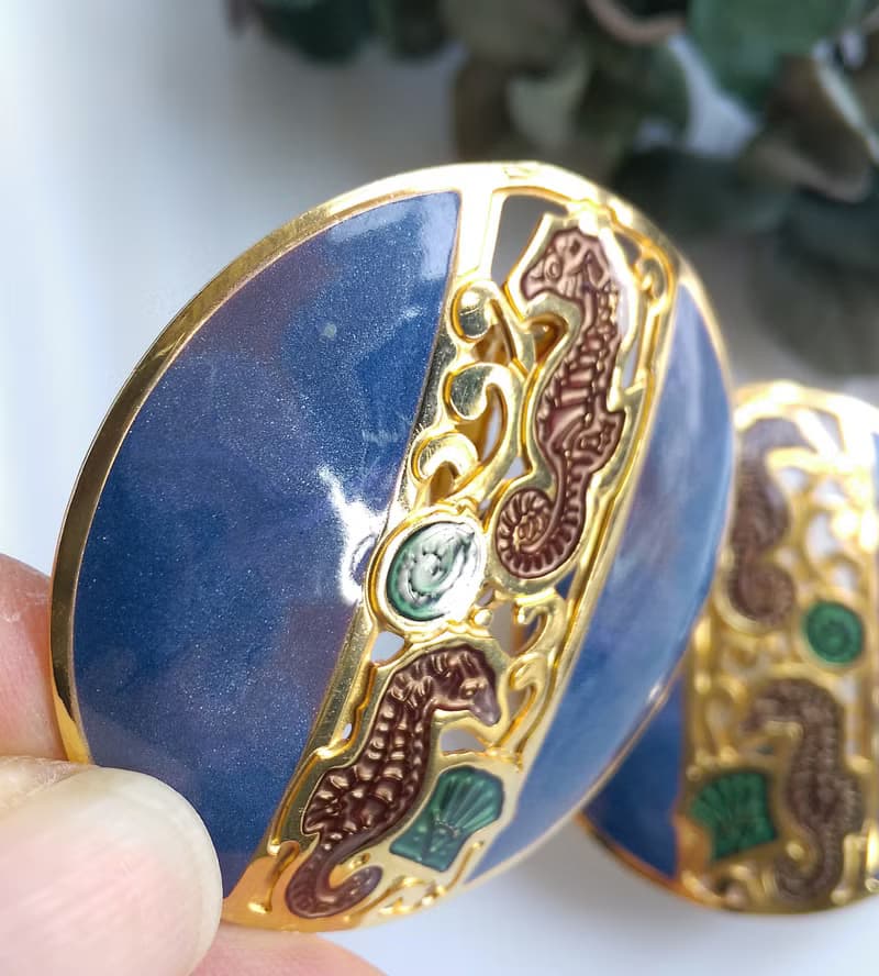 【西洋古董飾品 】BEREBI  可愛海馬 大耳環 夾式耳環