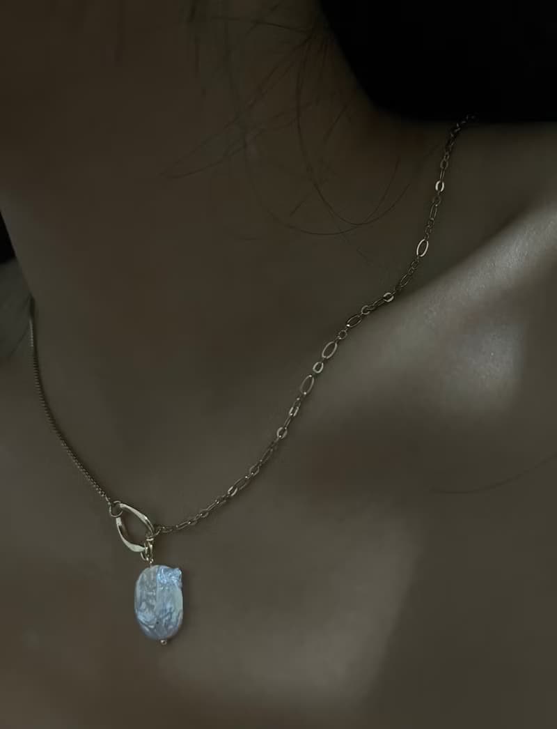 扁扁餅乾 珍珠 巴洛克 珍珠 項鍊 鍍14k 珍珠 項鍊Pearl Necklace