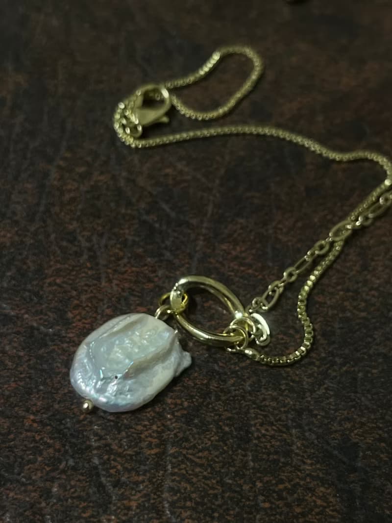 扁扁餅乾 珍珠 巴洛克 珍珠 項鍊 鍍14k 珍珠 項鍊Pearl Necklace