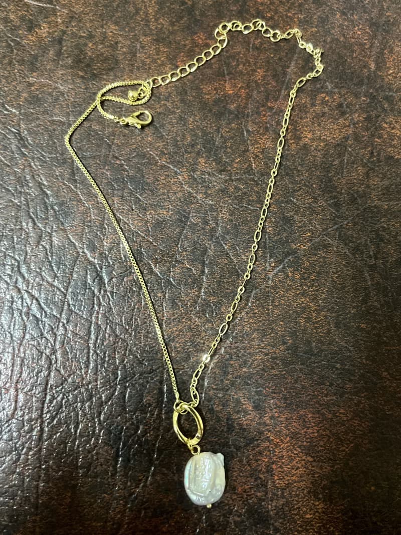 扁扁餅乾 珍珠 巴洛克 珍珠 項鍊 鍍14k 珍珠 項鍊Pearl Necklace