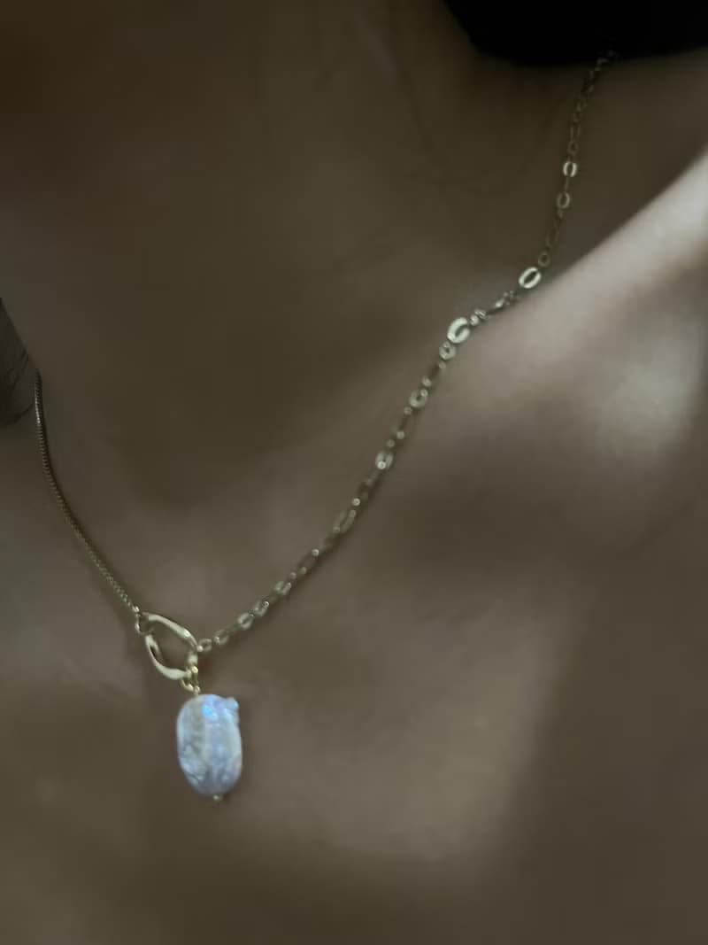 扁扁餅乾 珍珠 巴洛克 珍珠 項鍊 鍍14k 珍珠 項鍊Pearl Necklace