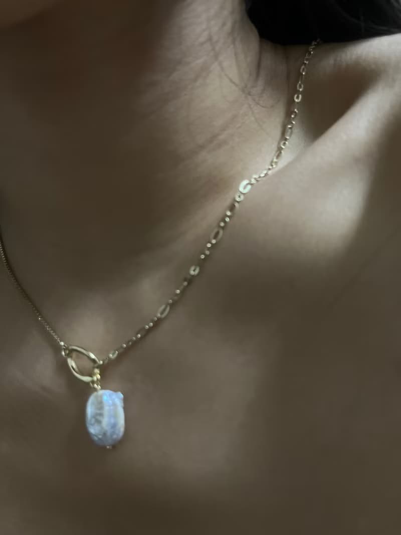 扁扁餅乾 珍珠 巴洛克 珍珠 項鍊 鍍14k 珍珠 項鍊Pearl Necklace