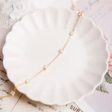 桃花 x 珍珠 誕生石 黃銅鍍18K【初見花語】手鍊