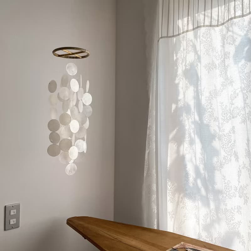 PRE-MADE | Finnish Restr._White(M) Circle | Capiz Shell Wind Chime Mobile|#0-324