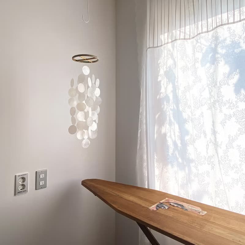 PRE-MADE | Finnish Restr._White(M) Circle | Capiz Shell Wind Chime Mobile|#0-324