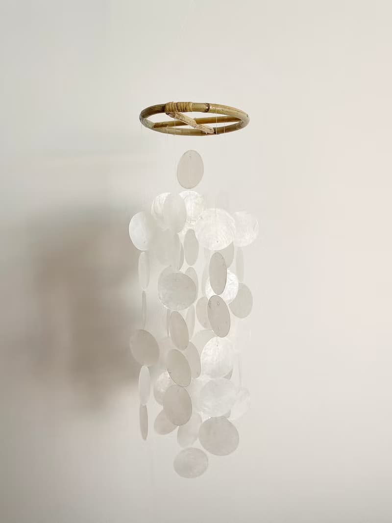 PRE-MADE | Finnish Restr._White(M) Circle | Capiz Shell Wind Chime Mobile|#0-324