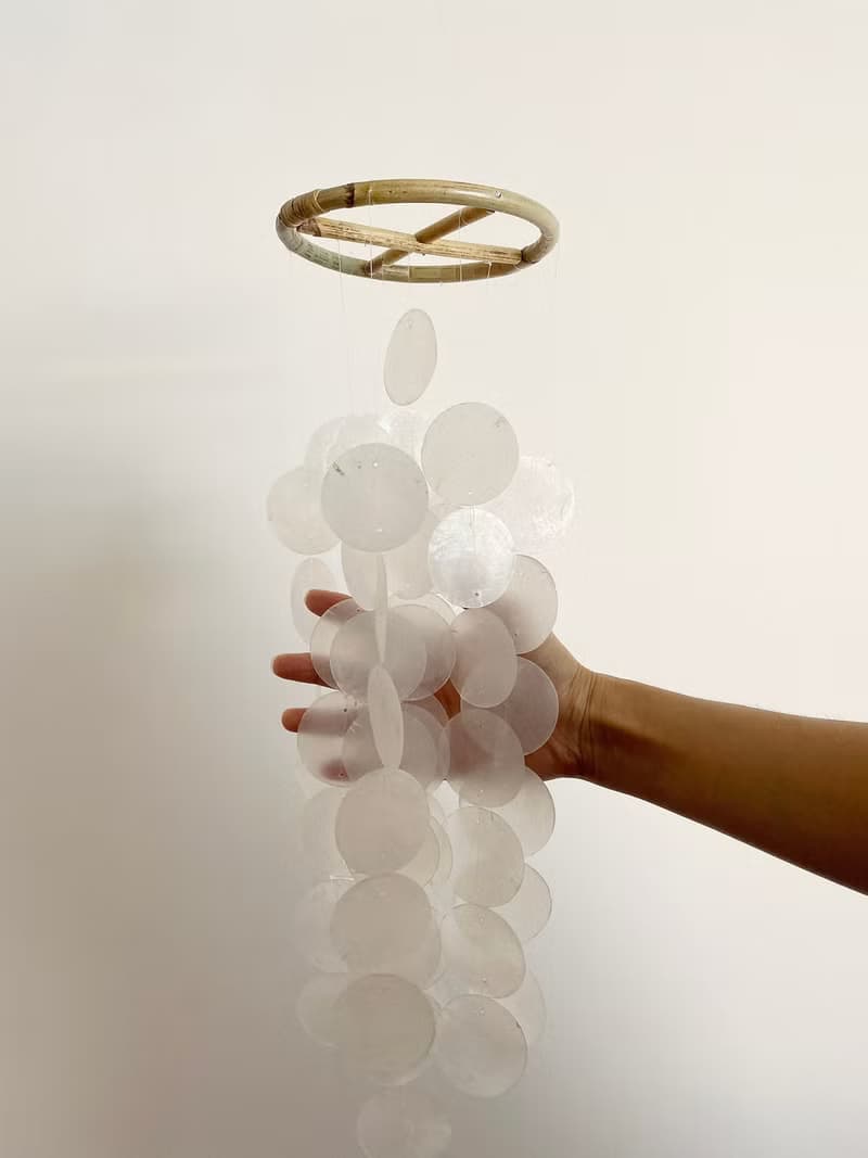 PRE-MADE | Finnish Restr._White(M) Circle | Capiz Shell Wind Chime Mobile|#0-324