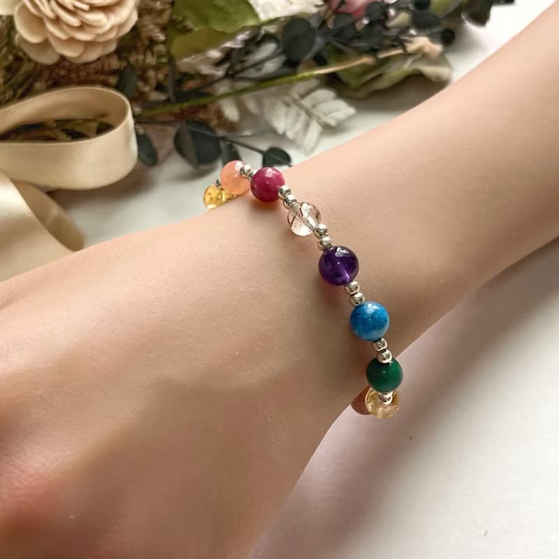 整體提升 天然水晶手鏈 孔雀石 磷灰石 紫水晶 S925純銀