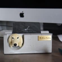 曙MUSE 長毛臘腸犬水泥名片架 手機架 辦公室 擴香石 手作 創意