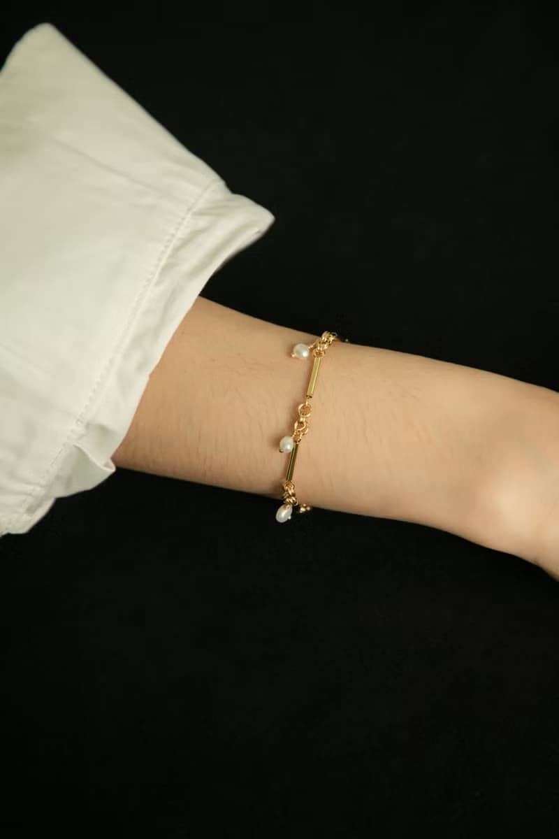 雪境-Pearl人魚眼淚珍珠22K骨節手鍊