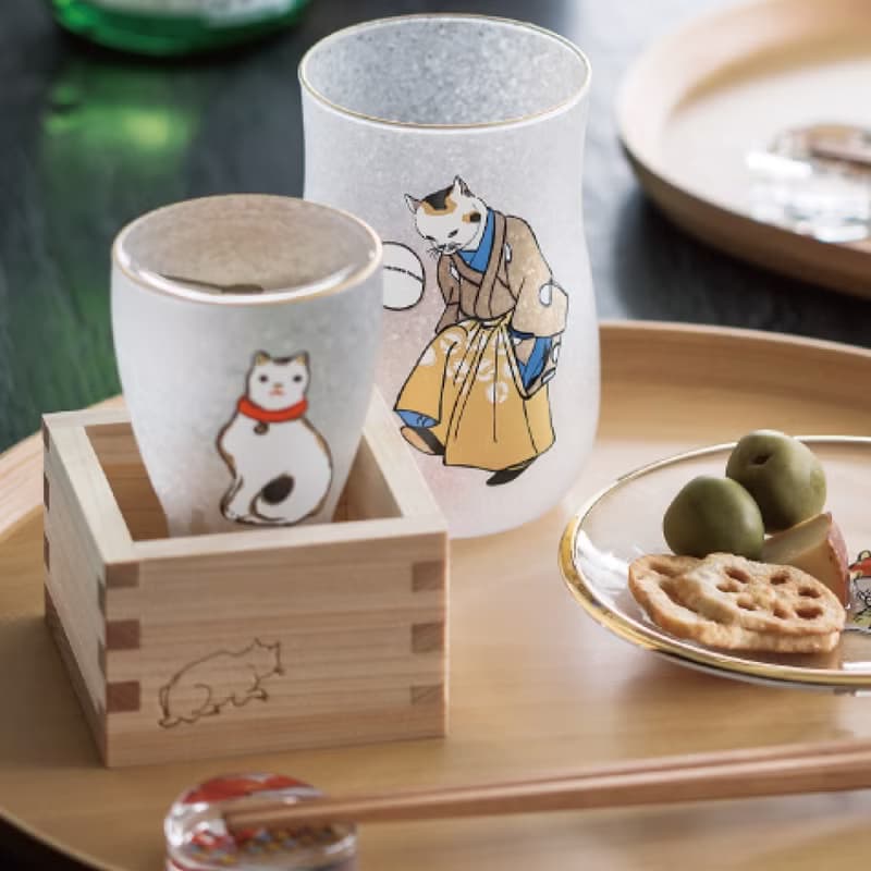 日本ADERIA 江戶貓啤酒杯三件組(木盒禮盒組)