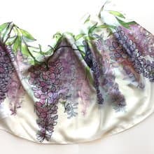 紫藤真絲圍巾手繪