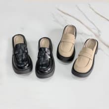 微方頭鬆糕底穆勒鞋-黑/杏 1PLC016