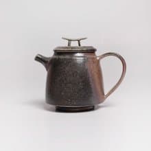 明芽窯 l 柴燒落灰鳥居金彩後手壺 茶壺 壺 陶壺 蒐藏品 H4