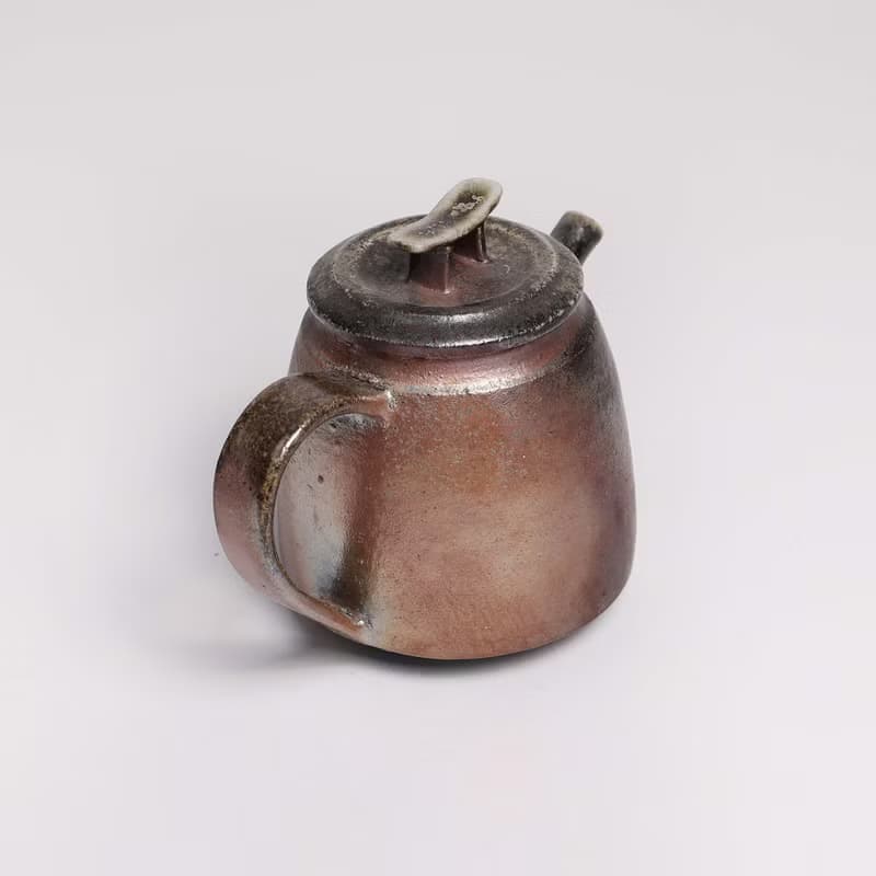 明芽窯 l 柴燒落灰鳥居金彩後手壺 茶壺 壺 陶壺 蒐藏品 H4