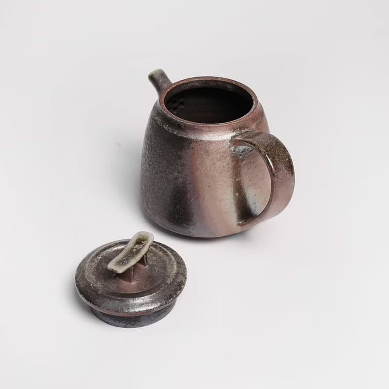 明芽窯 l 柴燒落灰鳥居金彩後手壺 茶壺 壺 陶壺 蒐藏品 H4