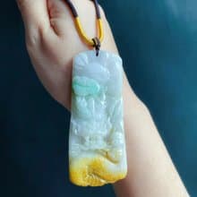 三彩福龍牌 天然緬甸玉翡翠 吊墜 招財守護 平安富貴 項鍊 父親節