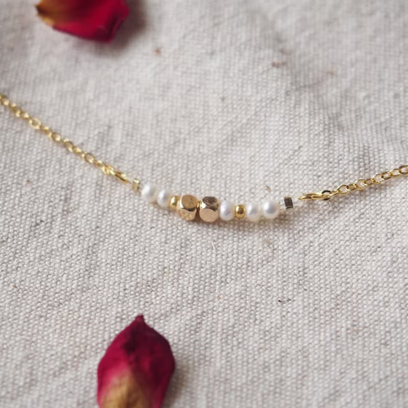 【天然石系列】摩斯密碼。Mum 母親。珍珠。鍍金手鍊。母親節禮物