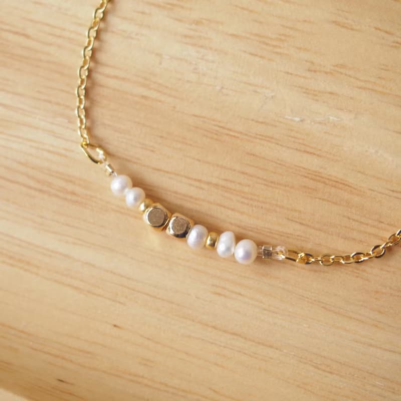 【天然石系列】摩斯密碼。Mum 母親。珍珠。鍍金手鍊。母親節禮物