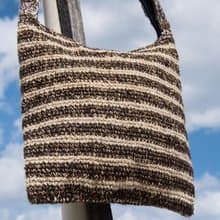 天然棉麻鉤織輕便包/斜背包/側背包/肩背包/購物袋/提袋-日本條紋