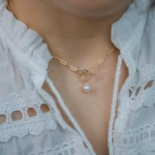 CLIO 強光水滴珍珠OT扣項鍊 方鍊 SV925/14KGF