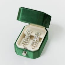 Velvet Jewelry Box - OBLONG OCTAGON LOCK - Handmade Vintage Style Earrings Box