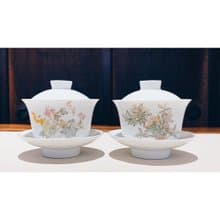 不言美器 釉中彩 川碗 蓋杯