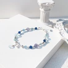 海藍寶 藍磷灰 藍晶石 堇青石 S925純銀 水晶手鍊