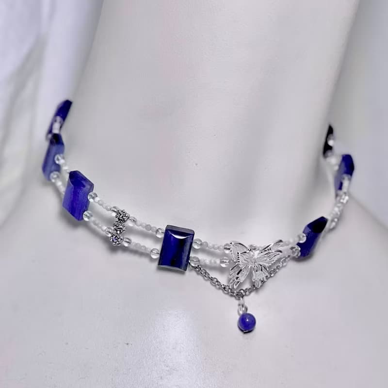 藍晶石 設計款手作項鍊 鎖骨鏈 choker 天然礦石水晶