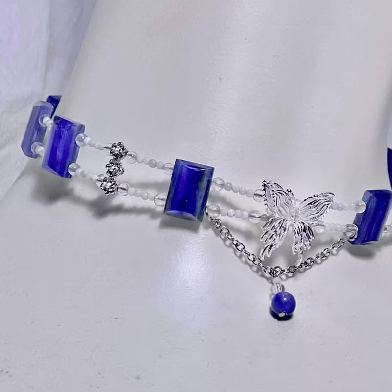 藍晶石 設計款手作項鍊 鎖骨鏈 choker 天然礦石水晶