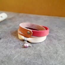 Leather Wrap Bracelet with Dangling Heart Charm and Natural Purple Pearl