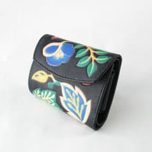 手染め手縫いの革財布　Elegant Flower Black