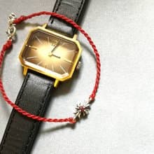 限量天然 紫紅色 藍寶石 手編蠟繩/紅線 925純銀十字架手鍊