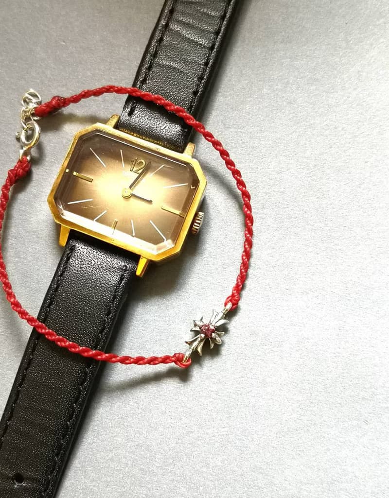 限量天然 紫紅色 藍寶石 手編蠟繩/紅線 925純銀十字架手鍊