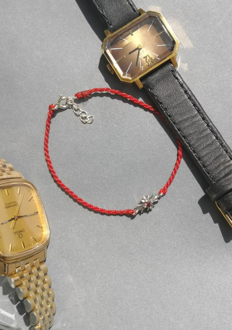 限量天然 紫紅色 藍寶石 手編蠟繩/紅線 925純銀十字架手鍊