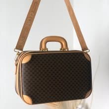【 日本直送　名牌中古包 】CELINE セリーヌ マカダム レザー 2WAY ミニトランク ハンドバッグ ショルダーバッグ ブラウン 55h7ds
