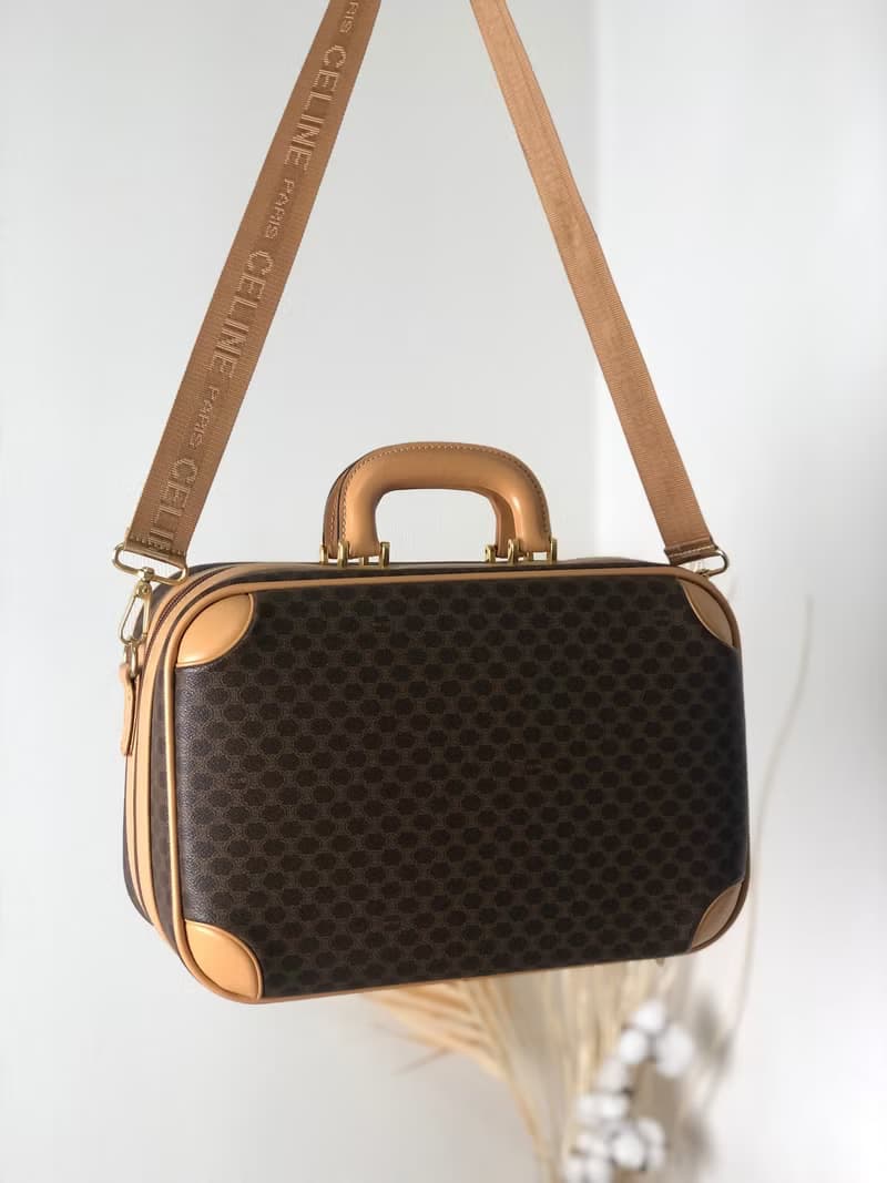 【 日本直送　名牌中古包 】CELINE セリーヌ マカダム レザー 2WAY ミニトランク ハンドバッグ ショルダーバッグ ブラウン 55h7ds