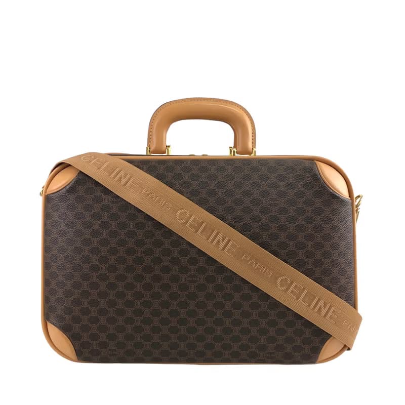 【 日本直送　名牌中古包 】CELINE セリーヌ マカダム レザー 2WAY ミニトランク ハンドバッグ ショルダーバッグ ブラウン 55h7ds