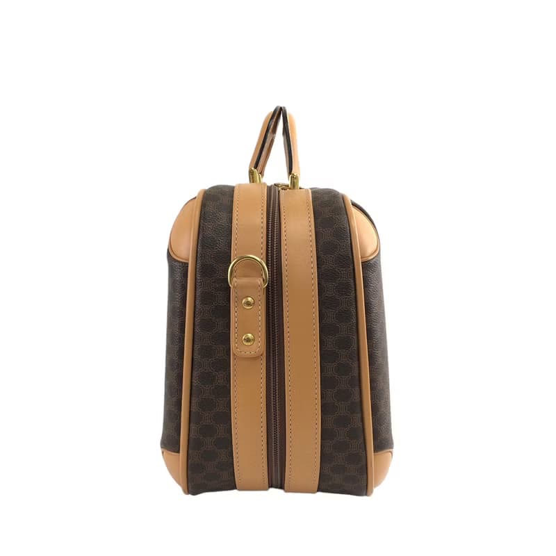 【 日本直送　名牌中古包 】CELINE セリーヌ マカダム レザー 2WAY ミニトランク ハンドバッグ ショルダーバッグ ブラウン 55h7ds