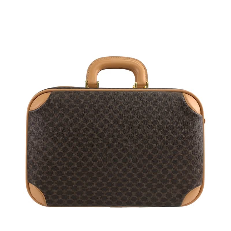 【 日本直送　名牌中古包 】CELINE セリーヌ マカダム レザー 2WAY ミニトランク ハンドバッグ ショルダーバッグ ブラウン 55h7ds
