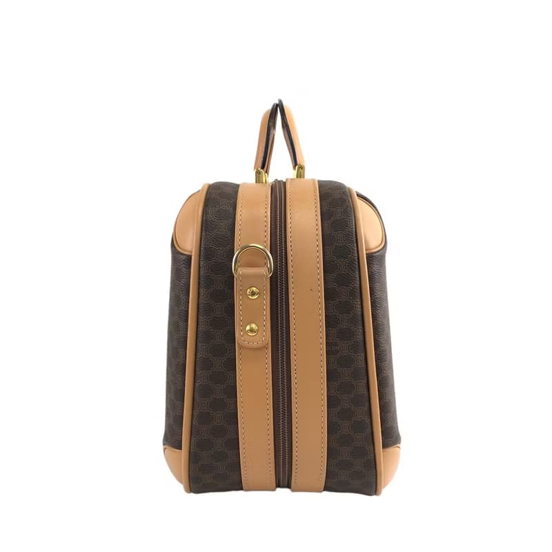 【 日本直送　名牌中古包 】CELINE セリーヌ マカダム レザー 2WAY ミニトランク ハンドバッグ ショルダーバッグ ブラウン 55h7ds