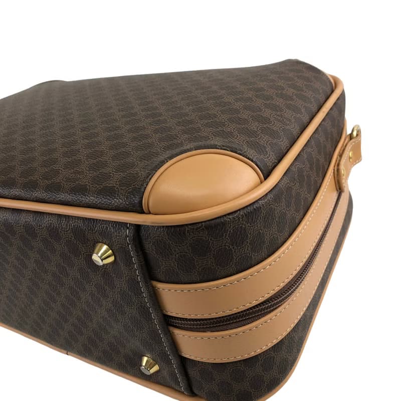 【 日本直送　名牌中古包 】CELINE セリーヌ マカダム レザー 2WAY ミニトランク ハンドバッグ ショルダーバッグ ブラウン 55h7ds