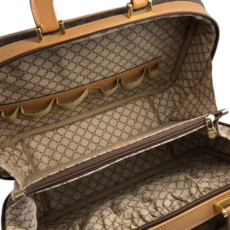 【 日本直送　名牌中古包 】CELINE セリーヌ マカダム レザー 2WAY ミニトランク ハンドバッグ ショルダーバッグ ブラウン 55h7ds