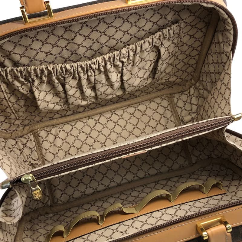 【 日本直送　名牌中古包 】CELINE セリーヌ マカダム レザー 2WAY ミニトランク ハンドバッグ ショルダーバッグ ブラウン 55h7ds