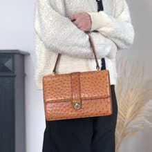 【 日本直送　名牌中古包 】CELINE セリーヌ ハンドバッグ キャメル ガンチーニ オーストリッチレザー vintage ヴィンテージ 847in7